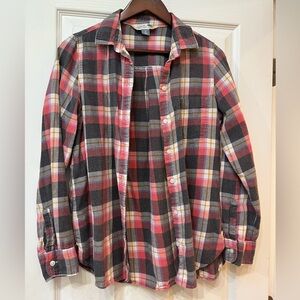 Plaid Flannel Gray/Coral/White Button Down by Old Navy Size Medium